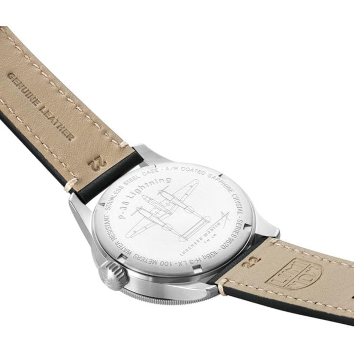 Luminox Men's Beige Dial Black Leather Band Analog Swiss Quartz Pilot Watch - XS.9527