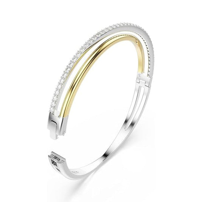 Swarovski Women's Clear Cubic Zirconia Mixed Metal Finish Round Cut Hyperbola Bangle Bracelet - 5689721