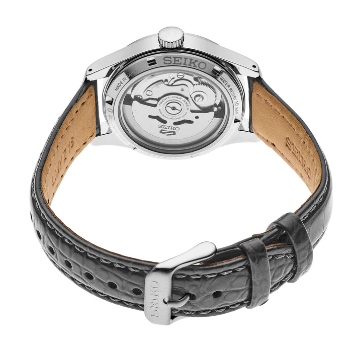 SEIKO Men's Beige Dial Grey Leather Band Mechanical Watch - SRPJ87
