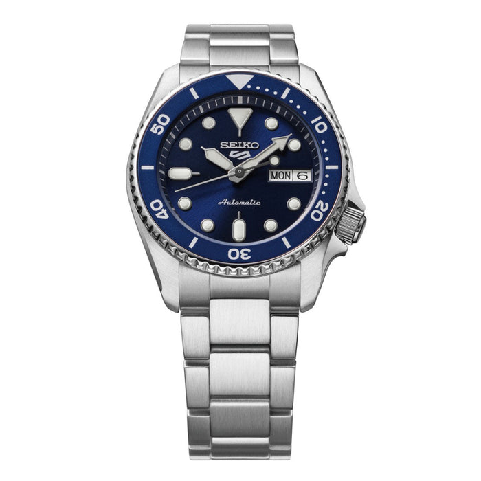 Seiko 5 Sports Men's Blue Dial Silver Stainless Steel Band Analog Automatic Watch - SRPL77