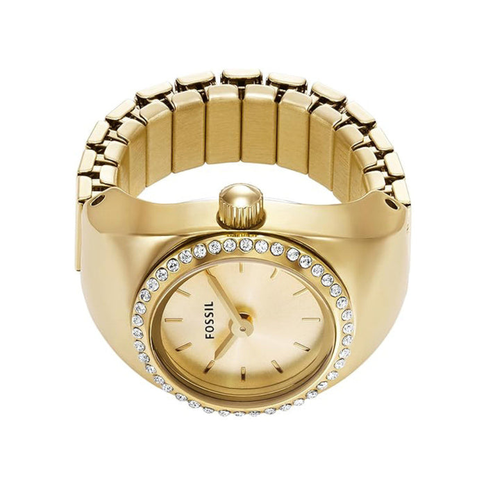 Fossil Women's Gold Dial Gold Stainless Steel Band Analog Quartz Watch Ring - ES5319