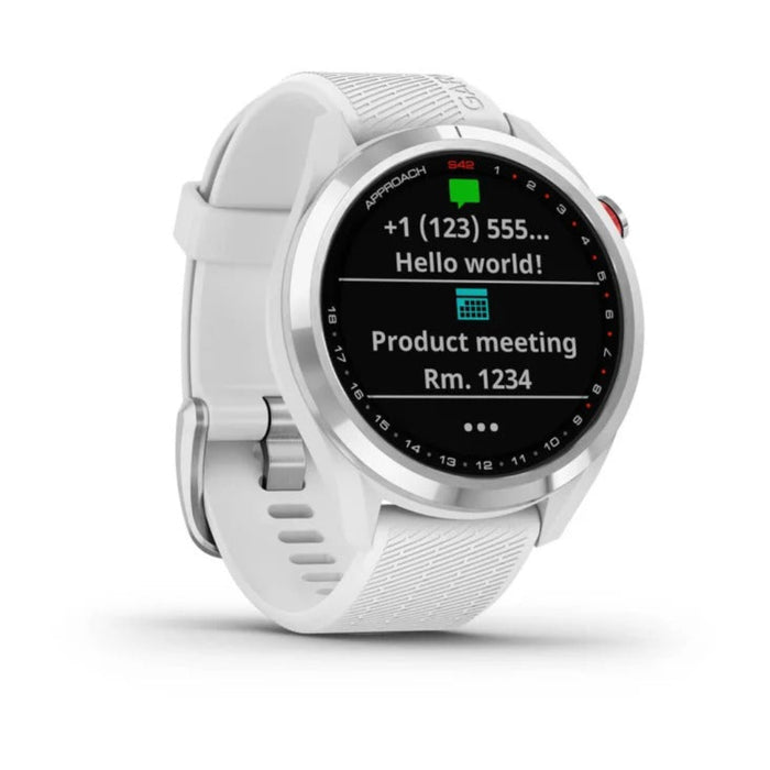 Garmin Approach S42 Touchscreen Lightweight Silver Ceramic Bezel White Silicone Band GPS Golf Smartwatch - 010-02572-11