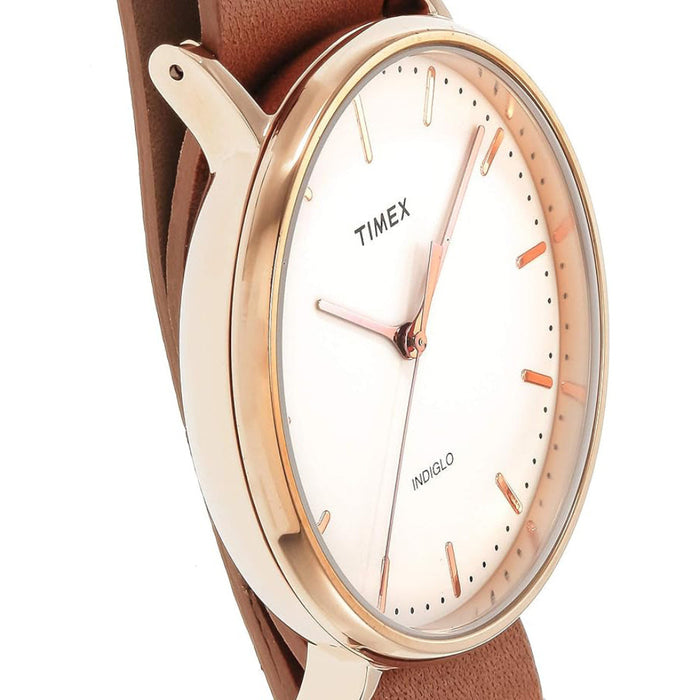 Timex Unisex White Dial Brown Leather Band Analog Fairfield Quartz Watch - TW2P91200