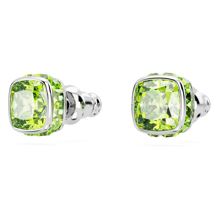 Swarovski Women's Green Square-Cut Stone and Crystals in a Rhodium-Finished Setting August Birthstone Stud Earrings - 5661958