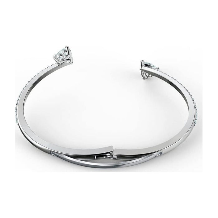 Swarovski Women's Heart-Shaped Clear Crystals On A Rhodium Finish Cuff Large Size Mesmera Bangle Bracelet - 5535289