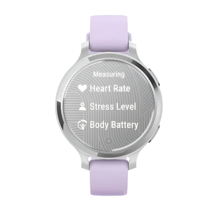 Garmin Lily 2 Active Women's Silver With Purple Jasmine Silicone Band Built-in GPS Hidden Display Patterned Lens Up To 9 Days Battery Life Small and Stylish Smartwatch - 010-02891-01
