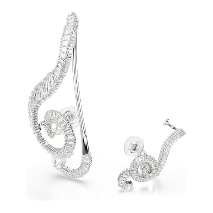 Swarovski Women's Clear Crystal & Pearls Rhodium Finish Clip Earrings - 5720866