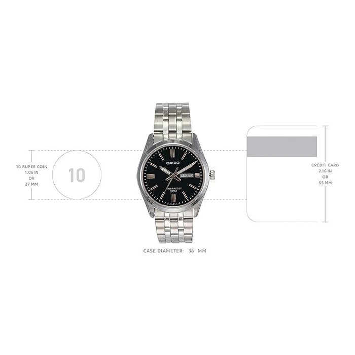 Casio Men's Black dial Silver Band Analog Quartz Watch - MTP-1335D-1A2VDF