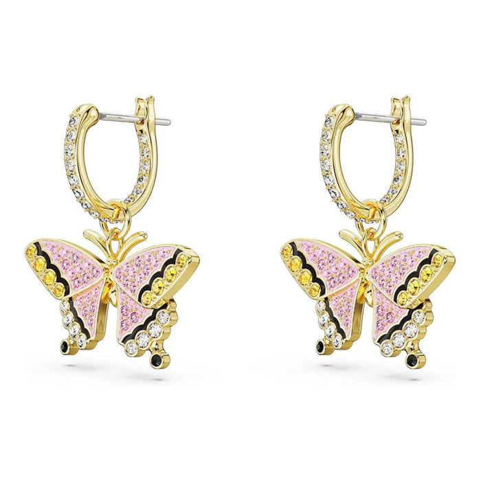 Swarovski Part of the Idyllia Collection Women's Gold-Tone Finished Butterfly Motif with Multicolored Stones Idyllia Drop Earrings - 5670055