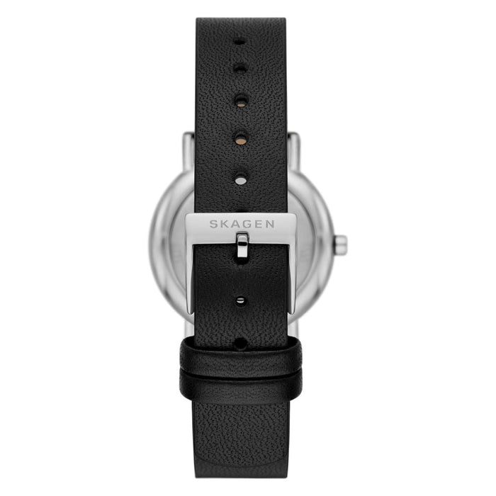 Skagen Signatur Lille Women's White Dial Black Leather Band Analog Quartz Two-Hand Silver Watch - SKW3120