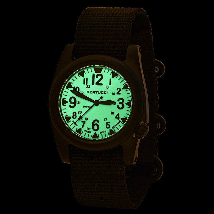 Bertucci A-2S Unisex Ballista X1 Illuminated Luminous Dial Defender Olive Nylon Band Swiss Quartz Watch - 11123