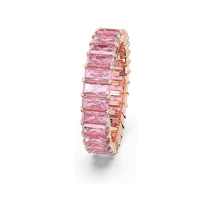 Swarovski Women's Baguette Cut Pink Crystal Rose Gold-tone Finish Size 8 Matrix Ring - 5647589