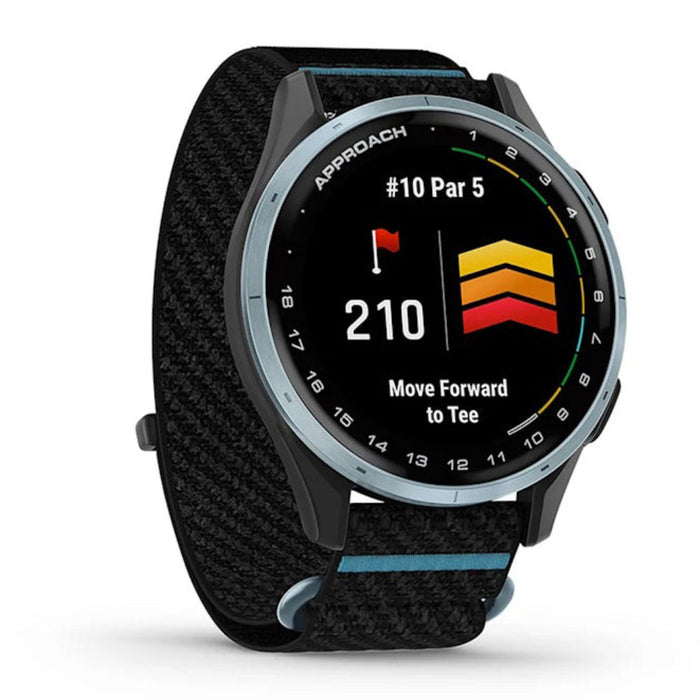 Garmin Approach® J1 Unisex Cloud Blue Aluminum Bezel With Black/Azure ComfortFit Fabric Band Bright And Colorful Display Tee-Off Guidance Essential Features For Learning And Improving Junior Golf Watch With GPS - 010-03898-00