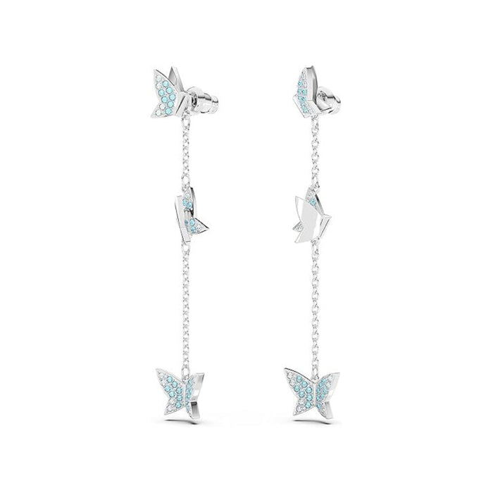 Swarovskie Women's Blue Crystals in a Rhodium Tone Finished Setting Earrings - 5662182