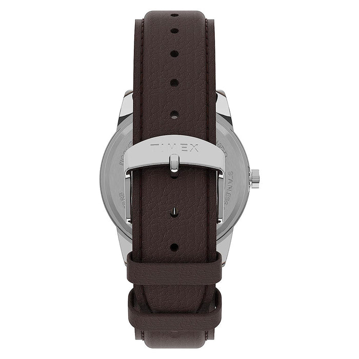 Timex Men's White Dial Brown Leather Band Easy Reader Quartz Watch - TW2U71600