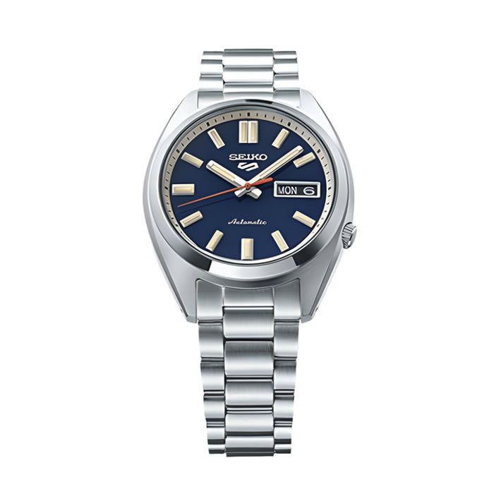 Seiko Men's Blue Dial Silver Stainless Steel Band Analog Automatic 5 Sports Watch - SRPK87