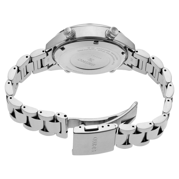 Seiko Men's Black White Dial Silver-tone Stainless Steel Band Chronograph Quartz Watch - SFJ001