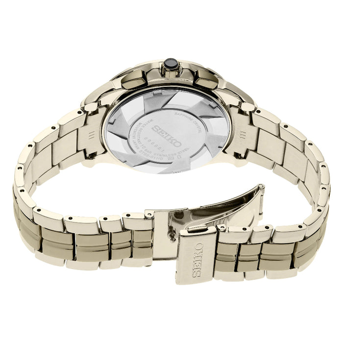 Seiko Coutura Men's Black Dial Light Gold Stainless Steel Band Analog Chronograph Quartz Watch - SSB438