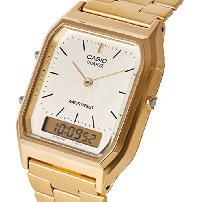 Casio Men's Gold Dial Stainless Steel Band Analog-Digital Quartz Watch - AQ-230GA-9DMQ