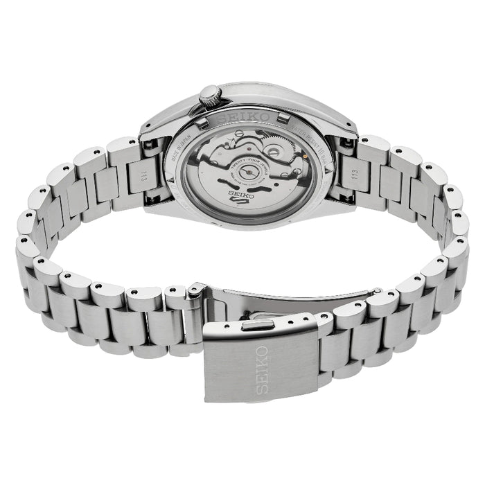 Seiko Men's Black Dial Silver Stainless Steel Band Analog Automatic 5 Sports Watch - SRPK89