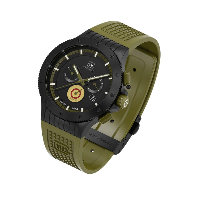Glock Limited Edition Black Dial Green Silicone Rubber Band Chronograph Swiss Quartz Watch - GW-27-1-24
