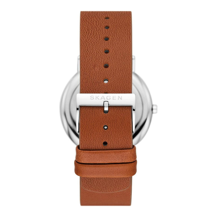 Skagen Signatur Men's White Dial Luggage Brown Leather Band Analog Quartz Three-Hand Watch - SKW6903