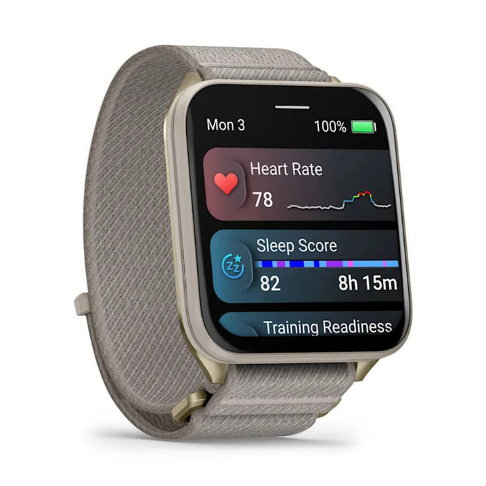 Garmin Venu® X1 Unisex Soft Gold With Titanium Caseback And French Gray ComfortFit Nylon Band AMOLED Display Advanced Health And Fitness Features Thin And Lightweight GPS Smartwatch - 010-02980-08