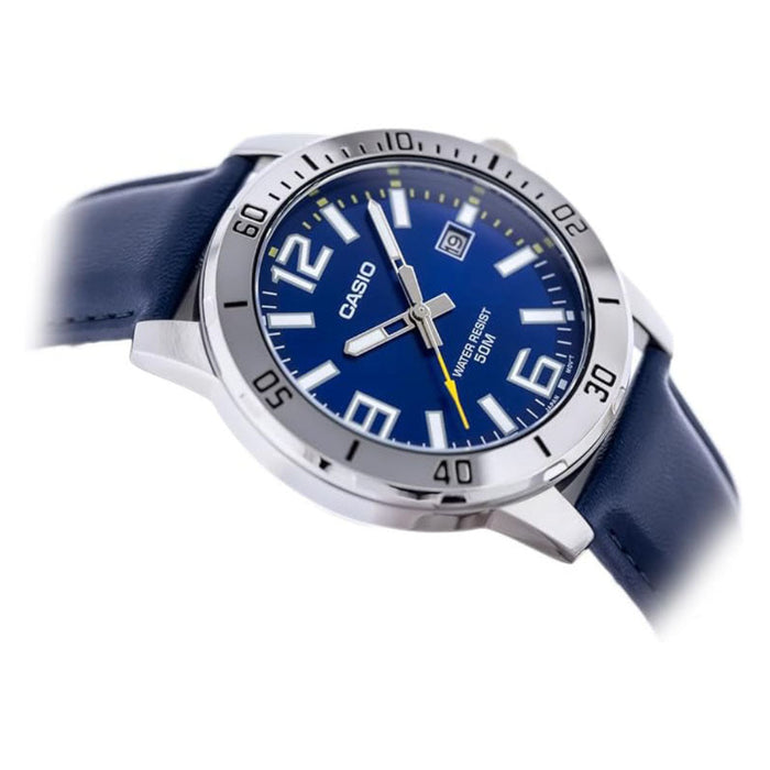 Casio Men's Blue Dial Blue Leather Band Analog Japanese Quartz Watch - MTP-VD01L-2BVUDF