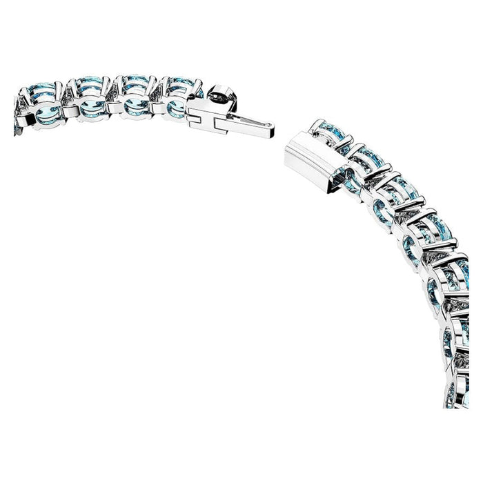 Swarovski Women's Round Crystals in Light Aquamarine-Blue on Rhodium Finished Band Medium Size Matrix Tennis Bracelet - 5648928
