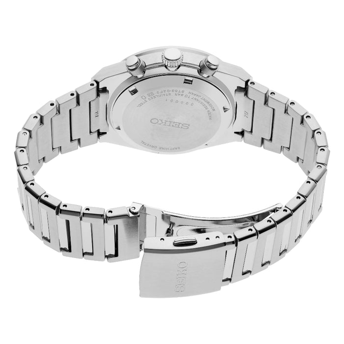 Seiko Men's Blue Dial Silver Stainless steel Band Analog Chronograph Quartz Watch - SSB453