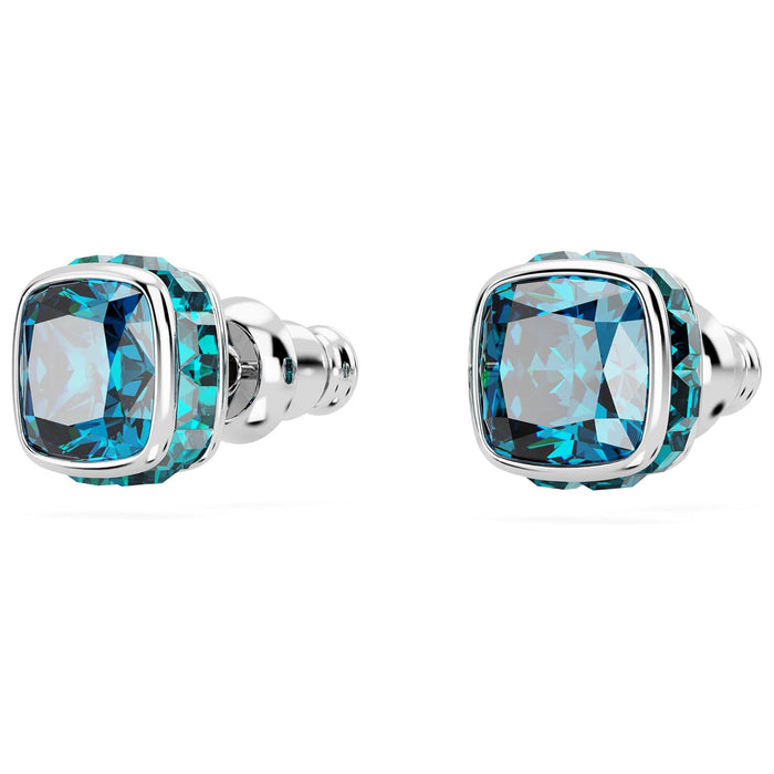 Swarovski Women's Blue Square-Cut Stone and Crystals in a Rhodium-Finished Setting December Birthstone Stud Earrings - 5660796