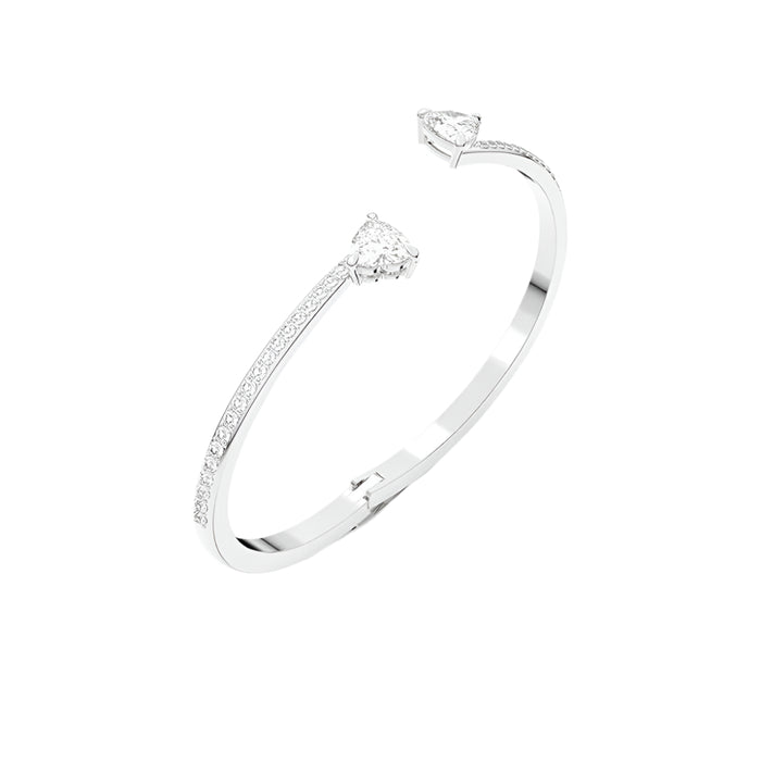 Swarovski Women's Heart-Shaped Clear Crystals on a Rhodium Finish Cuff Small Size Mesmera Bangle Bracelet - 5535354