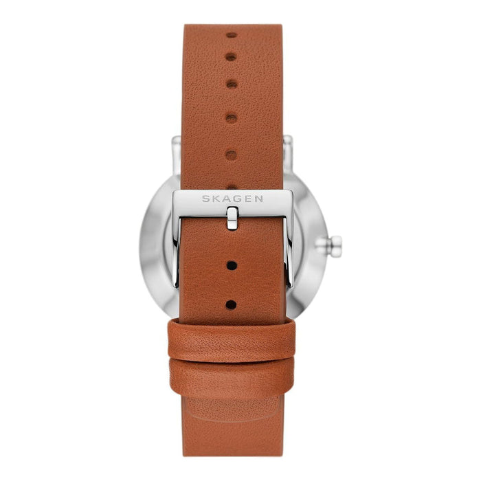 Skagen Kuppel Lille Women's White Dial Brown Leather Band Analog Quartz Two-Hand Sub-Secon Watch - SKW3103