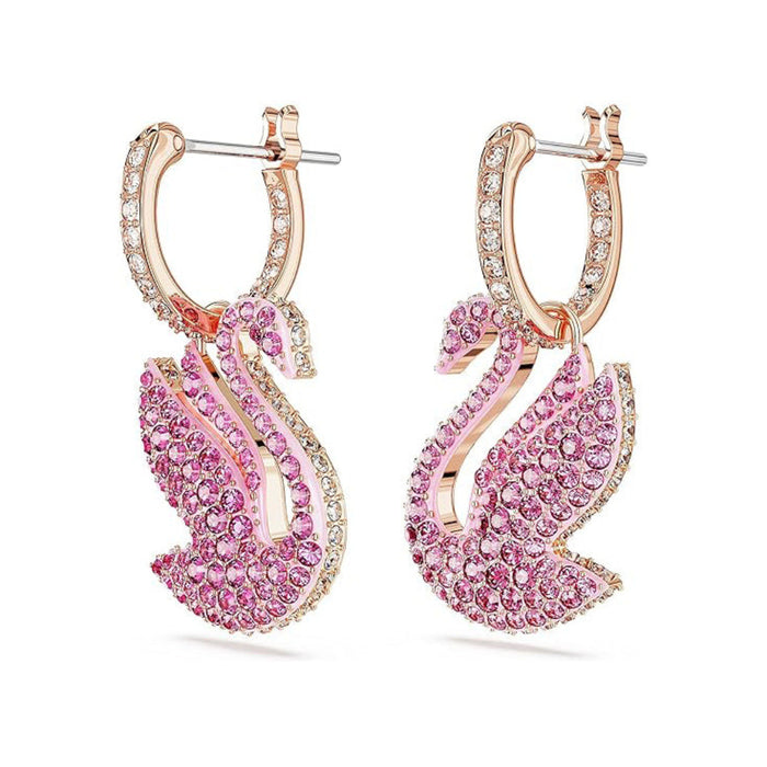 Swarovski Women's Swan Motif with Pink Crystal Pavé on a rose-gold tone Finished Setting Iconic Swan Drop Pierced Earrings - 5647544