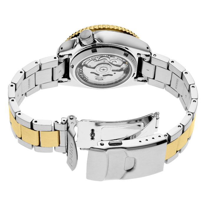 Seiko Men's Black Dial Gray Gold Two Tone Stainless Steel Band Mechanical Watch - SRPK22