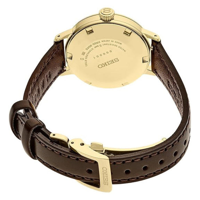 Seiko Women's Brown Dial Dark Brown Leather Band Analog Automatic Watch - SRE020