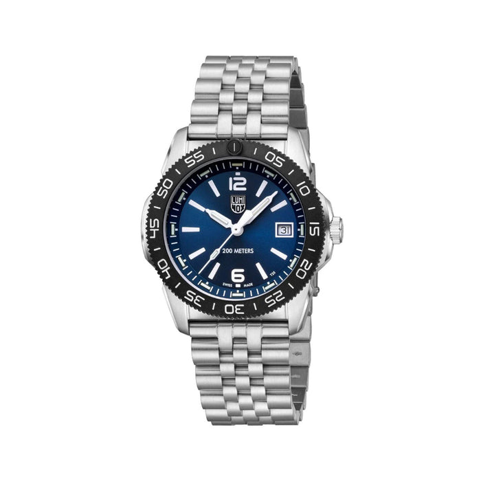 Luminox Men's Dark Blue Dial Silver Stainless Steel Band And A Navy Blue Rubber Strap Analog Swiss Quartz Pacific Diver Ripple Dive Watch - XS.3123M.SET.1