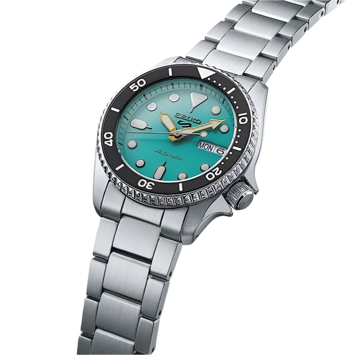 SEIKO Men's Mint Green Dial Silver Stainless steel Band Analog 5 Sports  Automatic Watch - SRPK33