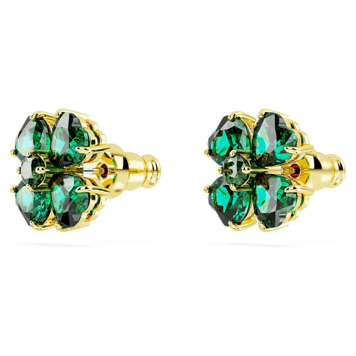 Swarovski Women's Gold-Tone Finished Clover Motif With Green Stones Idyllia Stud Earrings - 5666236