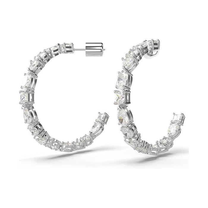 Swarovski Women's Clear Mixed-Cut Stones In A Rhodium Finished Setting Mesmera Hoop Earrings - 5672834
