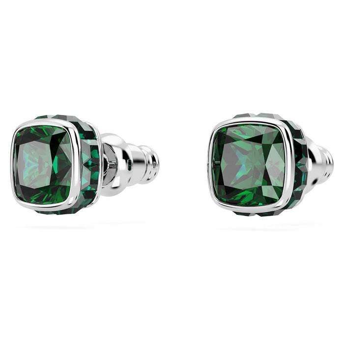 Swarovski Women's Green Square-Cut Stone and Crystals in a Rhodium-Finished Setting May Birthstone Stud Earrings - 5660801