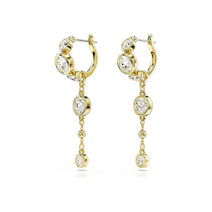 Swarovski Women's Mini Hoop Design With Clear Round-Cut Crystals In Gold-Tone Finished Puffy Bezel Settings Imber Drop Earrings - 5680097
