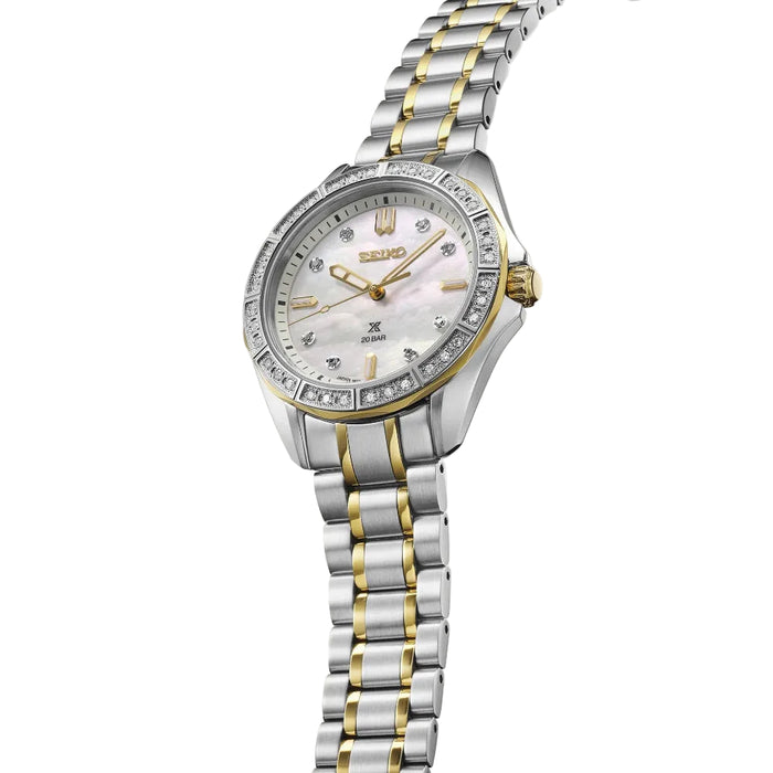 Seiko Women's Mother of Pearl Dial Gold And Silver Stainless Steel Band Analog Quartz Watch - SUR622