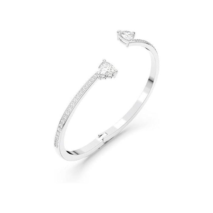 Swarovski From The Attract Soul Collection Women's Heart-Shaped Clear Crystals on a Rhodium Finish Cuff Medium Size Mesmera Bangle Bracelet - 5518814