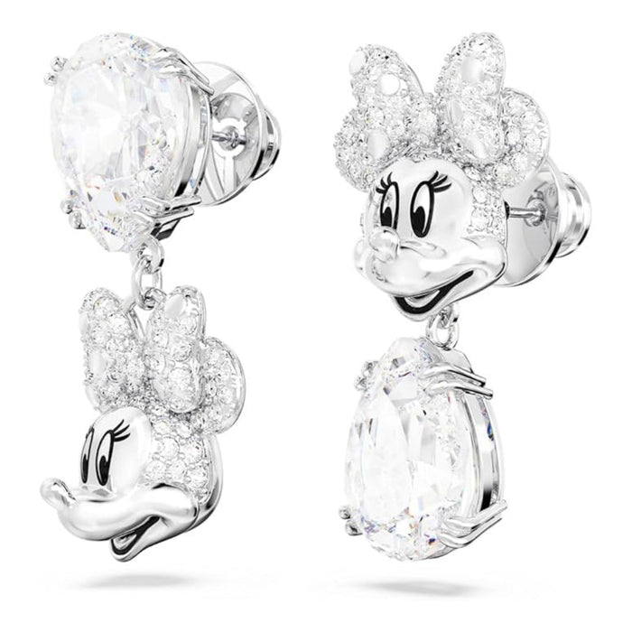 Swarovski Women's Asymmetrical Design White Rhodium Finished Disney Minnie Mouse Drop Earrings - 5668779