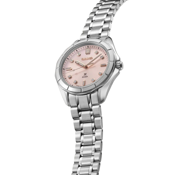Seiko Women's Pink Dial Silver Stainless Steel Band Analog Quartz Watch - SUR597