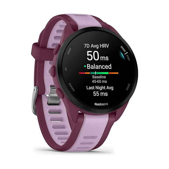 Garmin Unisex Berry Forerunner 165 Music Colorful AMOLED Display Training Metrics and Recovery Insights Music on Your Wrist Running Smartwatch - 010-02863-33