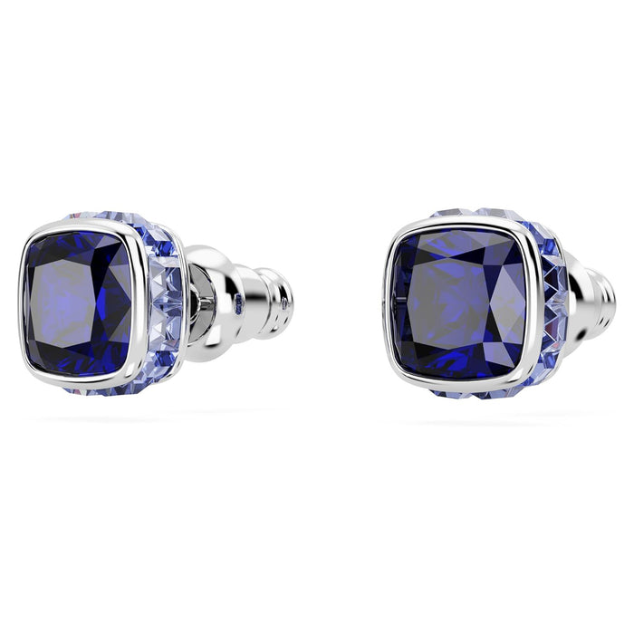 Swarovski Women's Blue Square-Cut Stone and Crystals in a Rhodium-Finished Setting September Birthstone Stud Earrings - 5660803