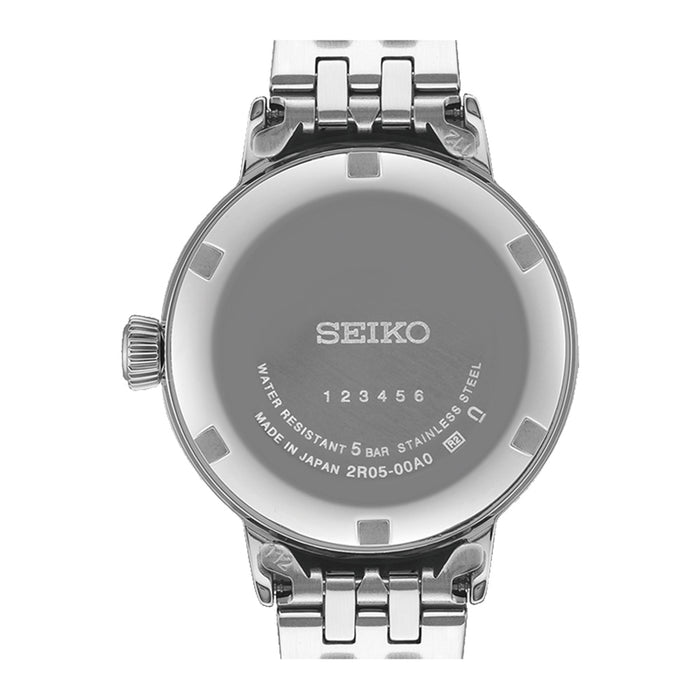 SEIKO Women's Sky Blue Dial Silver Stainless Steel Band Presage Automatic Quartz Watch - SRE007