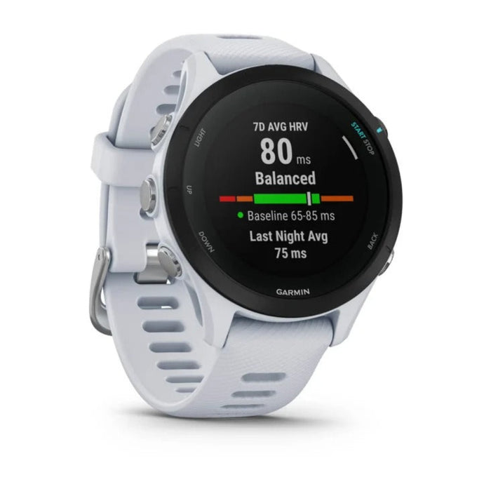 Garmin Forerunner 255S Whitestone Smaller with Music Advanced Insights Long-Lasting Battery GPS Running Smartwatch - 010-02641-23